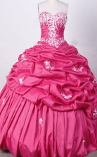 Sweet Ball Gown Sweetheart Floor-length Fuchsia Taffeta Appliques Quinceanera dress Style FA-L-018