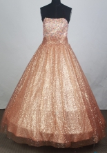 Exquisite Ball Gown Strapless Floor-length Orange Quincenera Dresses TD260051