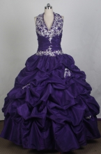 Gorgeous Ball Gown Halter Top Neck Floor-length Purple Quinceanera Dress LZ426083