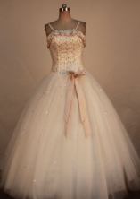 Sweet Ball Gown Straps Floor-Length White Beading Quinceanera Dresses Style FA-S-295