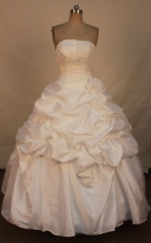 Affordable Ball Gown Strapless Floor-length White Taffeta Beading Quinceanera dress Style FA-L-308