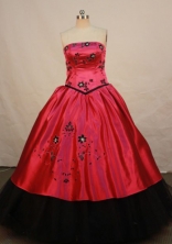 Affordable Ball Gown Strapless Floor-length Wine Red Taffeta Quinceanera dress Style L0424001