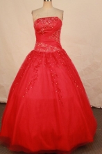 Classical Ball Gown Strapless Floor-length Red Beading Quinceanera dress Style FA-L-319