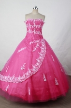 Elegant Ball Gown Strapless Floor-length Hot Pink Taffeta Appliques Quinceanera dress Style FA-L-065