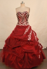 Elegant Ball Gown Sweetheart Floor-length Burgundy Taffeta Appliques Quinceanera dress Style FA-L-33