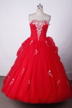 Elegant Ball Gown Sweetheart Floor-length Red Organza Appliques Quinceanera dress Style FA-L-005