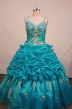 Exclusive Ball Gown Strap Floor-length Aqua Blue Taffeta Appliques Quinceanera dress Style FA-L-233