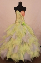 Exclusive Ball Gown Sweetheart Floor-length Yellow Organza Beading Quinceanera dress Style FA-L-272