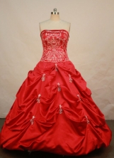Exquisite Ball Gown Strapless Floor-length Red Taffeta Beading Quinceanera dress Style FA-L-080