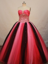 Fashionable Ball Gown Strapless Floor-length Red Organza Beading Quinceanera dress Style FA-L-094
