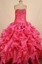Gorgeous Ball Gown Strapless Floor-length Hot Pink Organza Appliques Quinceanera dress Style FA-L-33