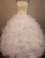 Gorgeous ball gown strapless floor-length organza appliques white quinceanera dresses FA-X-089