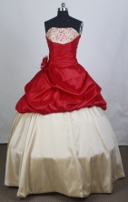 Simple Ball Gown Strapless Floor-length Red Quinceanera Dress Y042657