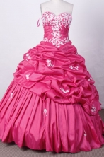 Sweet Ball Gown Sweetheart Floor-length Fuchsia Taffeta Appliques Quinceanera dress Style FA-L-018