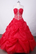 Sweet Ball Gown Sweetheart Floor-length Red Organza Beading Quinceanera dress Style FA-L-026