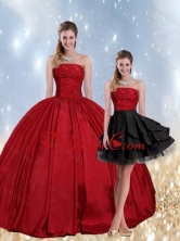 2015 Detachable Strapless Beaded Quinceanera Dress in Red and Black QDZY597TZFOR