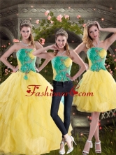2015 New Style Detachable Yellow and Green Quince Dresses with Ruching XFNAO756TZA1FOR
