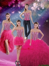 2016 Pretty Sweetheart Beaded and Ruffles Detachable Quinceanera Dresses in Hot Pink QDDTA5008FOR