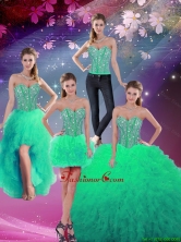 2016 Spring Pretty Sweetheart Beaded and Ruffles Detachable Quinceanera Dresses in Turquoise QDDTA5008-5FOR
