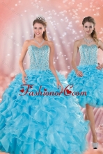 Brand New Detachable Baby Blue Quince Dresses with Beading and Ruffles XFNAO5844TZFOR