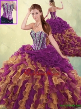 Detachable Fashionable Brush Train Beading Sweet 16 Dresses in Multi Color SJQDDT193002FOR