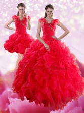 Detachable Sophisticated Red Sweetheart Dresses for Quince with Ruffles and Beading XFNAO293TZFOR