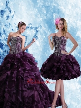 Detachable Sweetheart Burgundy Quinceanera Dress with Ruffles and Beading UNION19T06TZFOR