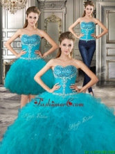 Discount Big Puffy Teal Detachable Quinceanera Dresses with Beading and Ruffles YYPJ028CX003FOR