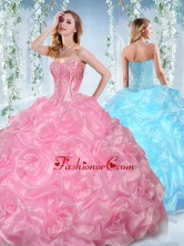 Fashionable Beaded and Bubble Organza Detachable Quinceanera Dress in Rose Pink SJQDDT535002FOR
