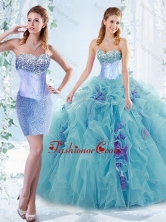 Latest Aquamarine Detachable Quinceanera Gowns with Beaded Bust and Ruffles SJQDDT548002AFOR