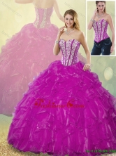 Latest Ball Gown Detachable  Fuchsia Quinceanera Dresses with Beading SJQDDT186002-6FOR