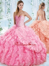 New Style Organza Beaded Rose Pink Quinceanera Dress with Detachable Straps  SJQDDT538002FOR