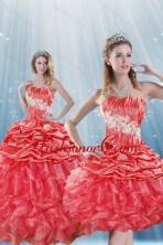 Romantic Detachable Watermelon Red Quince Dresses with Appliques and Ruffles XFNAOA43TZFOR