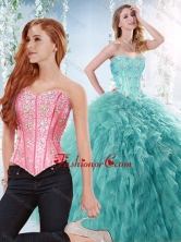 Simple Brush Train Beaded Detachable Quinceanera Gown in Aquamarine  SJQDDT532002AFOR