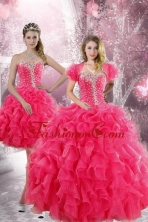 Trendy 2015 Detachable Hot Pink Quinceanera Dresses with Beading and Ruffles XFNAO885ATZFOR