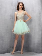 New Arrival Apple Green Tulle Zipper Scoop Sleeveless Knee Length Appliques