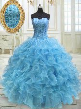 Gorgeous Organza Sweetheart Sleeveless Lace Up Beading and Ruffles Sweet 16 Quinceanera Dress in Baby Blue