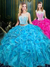  Scoop Sleeveless Lace and Ruffles Zipper Sweet 16 Dresses