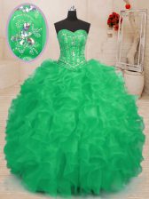 Fitting Teal and Green Sweet 16 Quinceanera Dress Military Ball and Sweet 16 and Quinceanera with Beading and Ruffles Sweetheart Sleeveless Lace Up