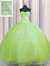  Zipper Up Olive Green Sleeveless Floor Length Beading and Appliques Zipper Quinceanera Gowns