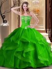Sweet Sleeveless Tulle Floor Length Lace Up 15 Quinceanera Dress in with Embroidery and Ruffles