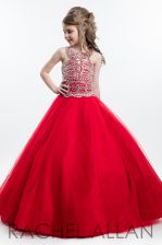  Floor Length Red Kids Formal Wear Scoop Sleeveless Zipper