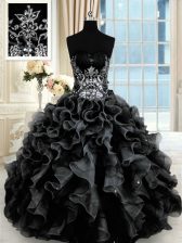 Wonderful Black Sleeveless Beading and Ruffles Floor Length Quinceanera Gowns
