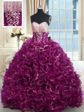  With Train Fuchsia Ball Gown Prom Dress Sweetheart Sleeveless Brush Train Lace Up