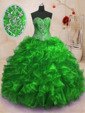  With Train Quinceanera Gowns Organza Sweep Train Sleeveless Beading and Ruffles