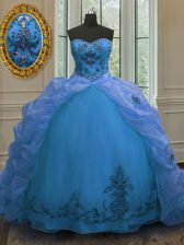 Spectacular Sleeveless Court Train Beading and Embroidery and Pick Ups Lace Up Quinceanera Gowns