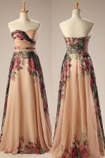  Champagne Strapless Neckline Embroidery Prom Evening Gown Sleeveless Zipper