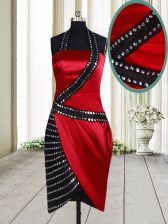 Top Selling Knee Length Red And Black Dress for Prom Halter Top Sleeveless Side Zipper