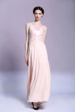  Floor Length Empire Sleeveless Peach Evening Dress Criss Cross