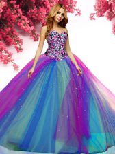 Cute Floor Length Lace Up 15th Birthday Dress Multi-color for Military Ball and Sweet 16 and Quinceanera with Beading
